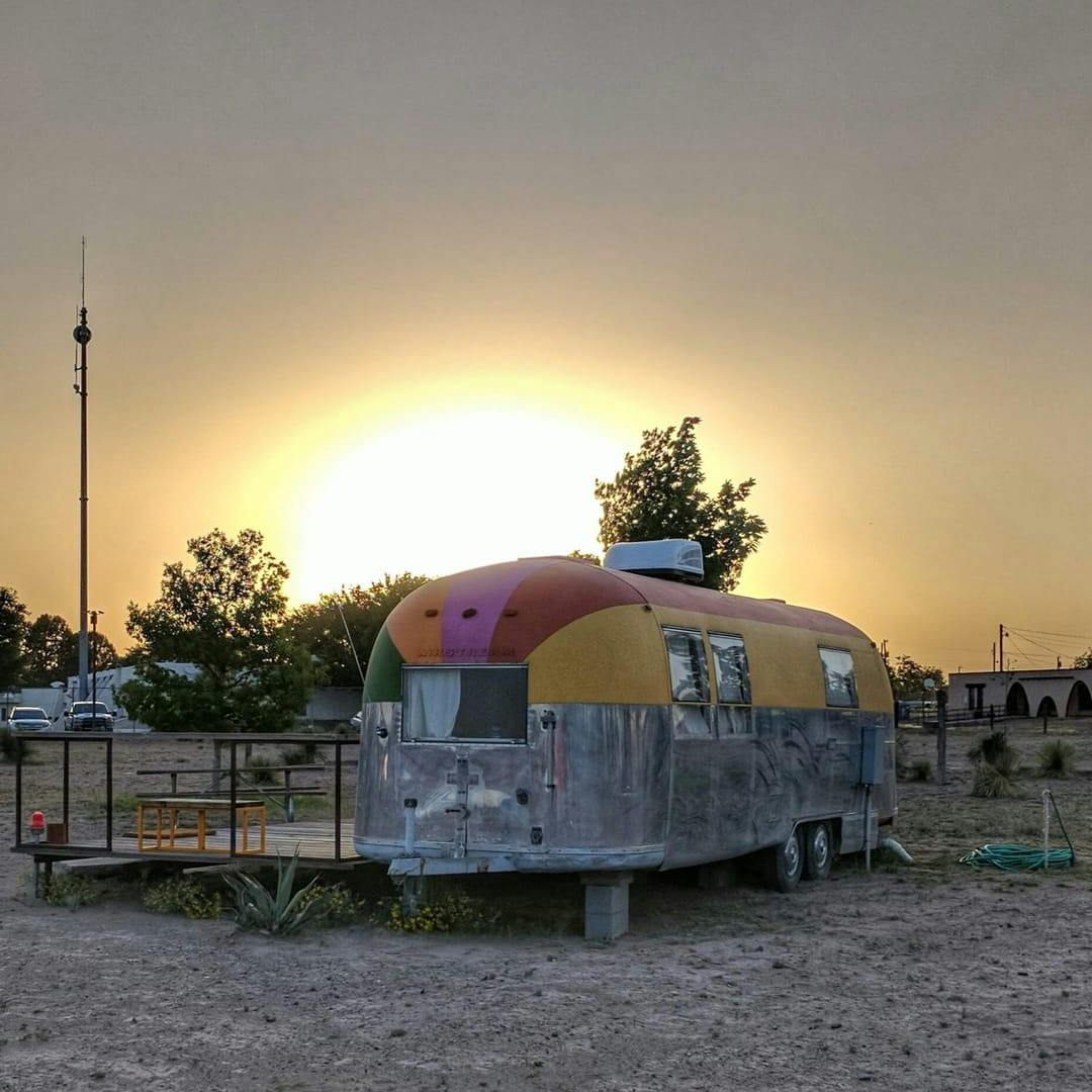 Sunset over El Cosmico in Marfa, TX