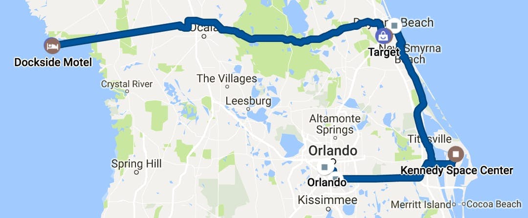 Orlando to Cedar Key. 245 miles.