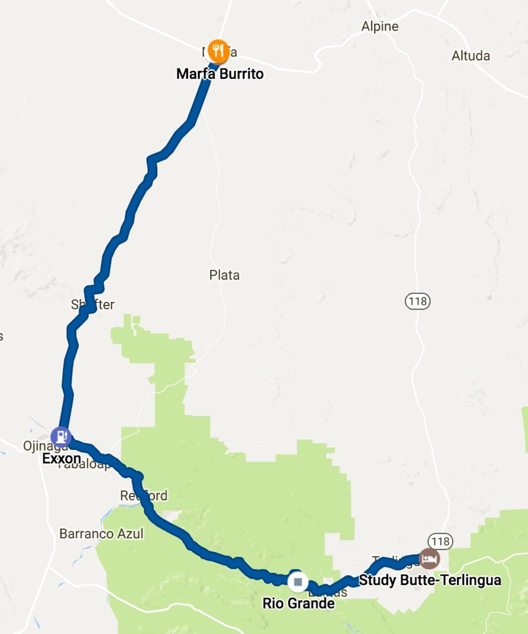 Big Bend to Marfa. 158 miles.