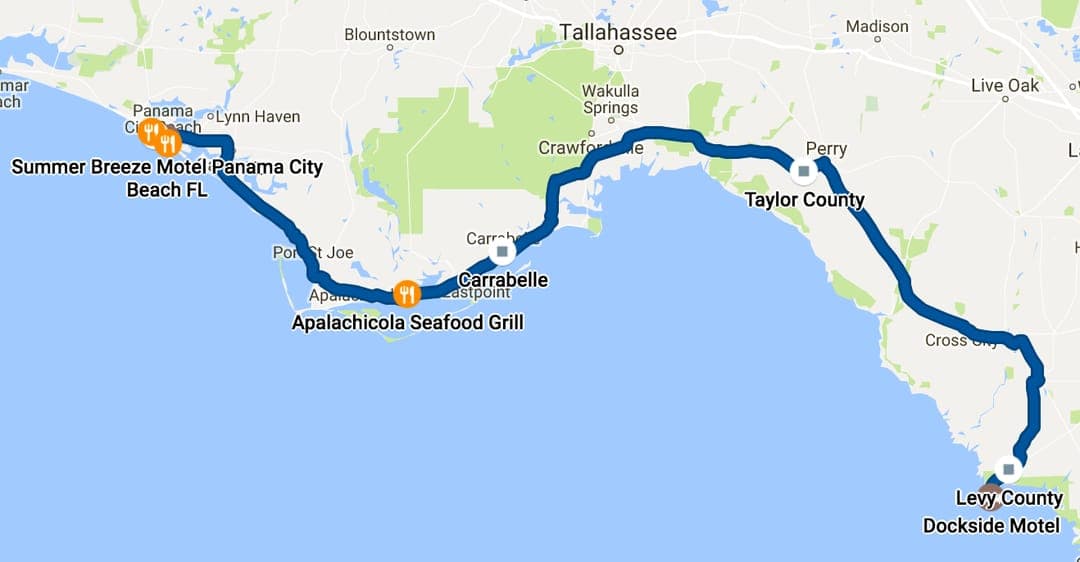 Cedar Key to Panama City Beach. 268 miles.