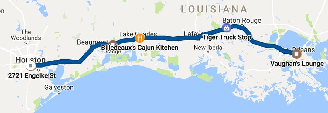 New Orleans to Houston. 354 miles.