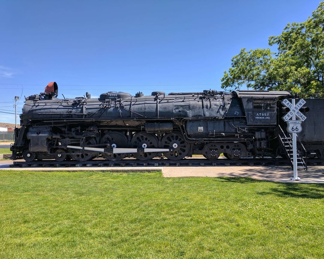 Massive steam-powered locomotive in Kingman, AZ